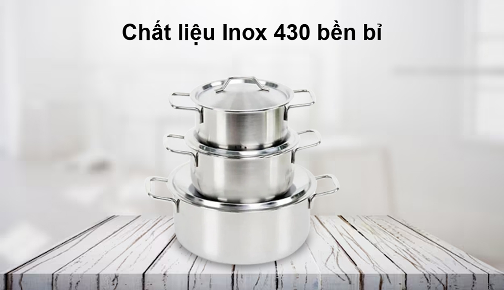 Bộ 3 nồi Inox 1 đáy Rainy RN06TTY chất liệu Inox 430